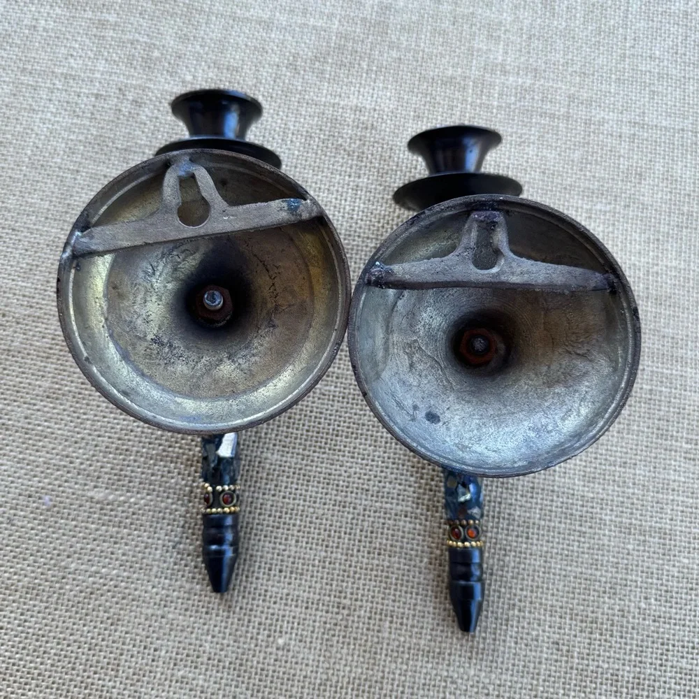 vintage brass wall sconce candle holders with a mosaic inlay
